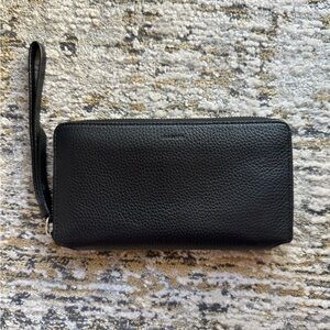 All Saints Black Leather Zippered Pouch wallet